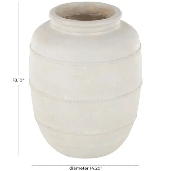 18" Cream Distressed Stone Vase with Raised Braided Accents {8}