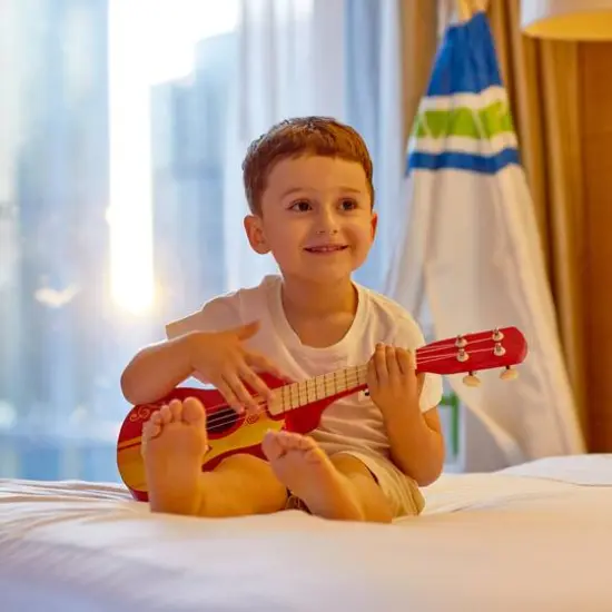 Hape Red & Yellow Kid's Wooden Toy Ukulele {6}