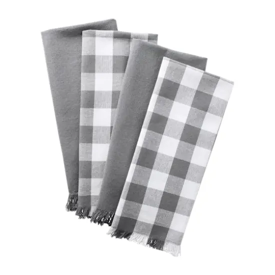 DII&reg; Gray Heavyweight Fringed Dishtowel Set {1}