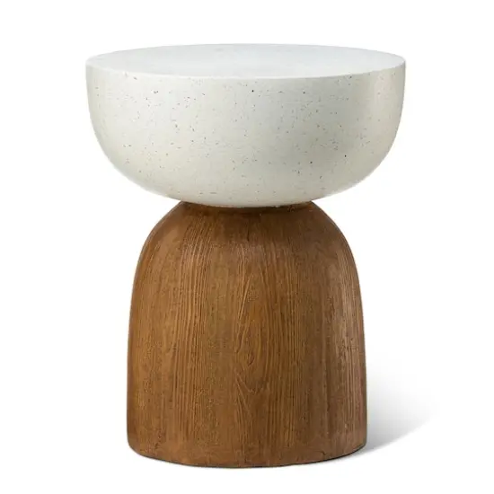 Glitzhome&reg; 17.75" Geometric Faux Terrazzo & Wood Texture Garden Stool {1}