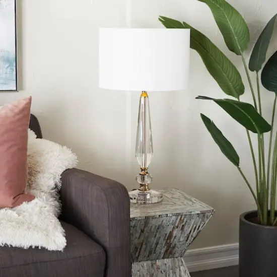 White Linen Traditional Buffet Lamp, 27" x 14" x 14" {9}