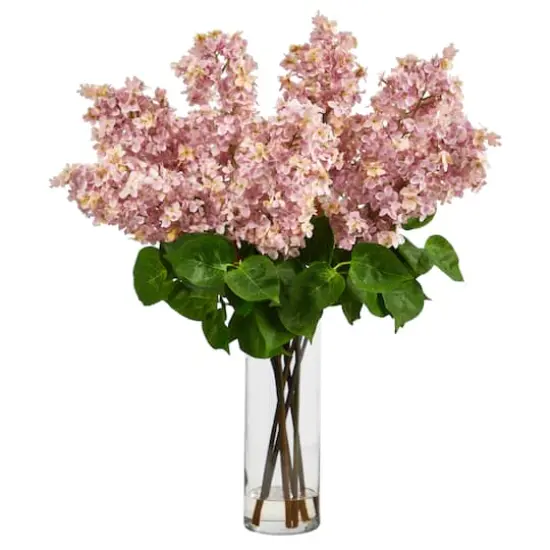 24" Artificial Pink Lilac Arrangement with Cylinder Glass Vase {1}