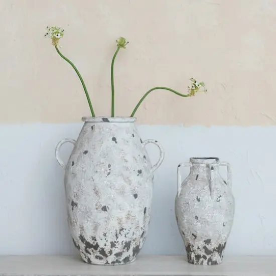 Hello Honey&reg; 15.25" White Decorative Metal Urn with Handles & Heavily Distressed Finish {3}