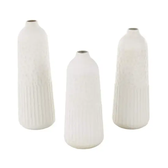 White Metal Textured Decorative Vase with Honeycomb Pattern Set {4}