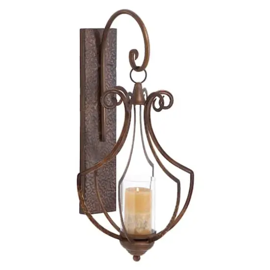 Bronze Iron Rustic Candle Wall Sconce, 25" x 13" x 12" {1}
