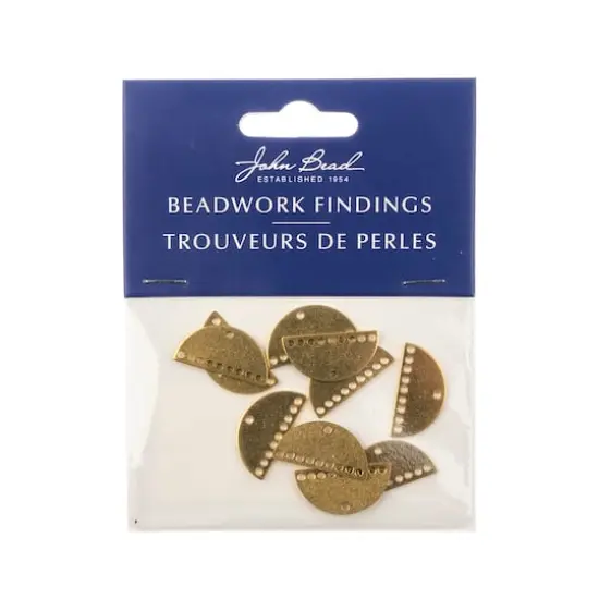 John Bead Beadwork Findings Gold 9 Hole Half Moon Semicircle Pendant, 10ct. {4}