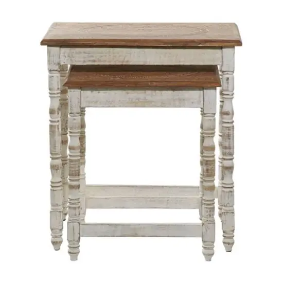 White Mango Wood Farmhouse Accent Table, 24" x 22" x 14" {4}