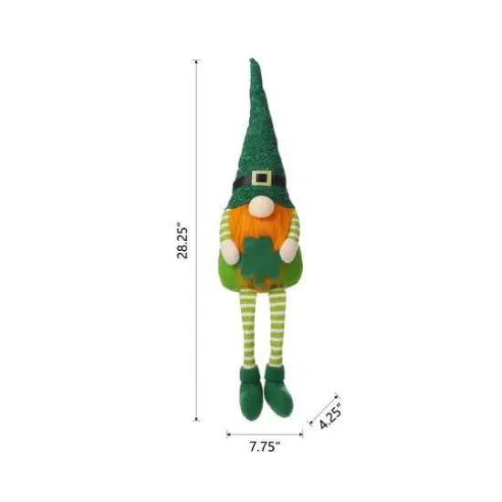 Glitzhome&reg; 28.25'' St. Patrick's Fabric Gnome Shelf Sitter with Dangling Legs {7}