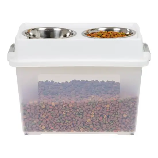 IRIS 45qt. Clear/White/Gray Airtight Elevated Feeder Storage Container {6}