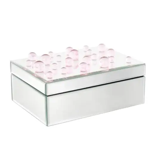 9.75" x 7" x 4.75" Silver Glass Mirrored Decorative Jewelry Box with Pink Bubble Textured Balls {9}