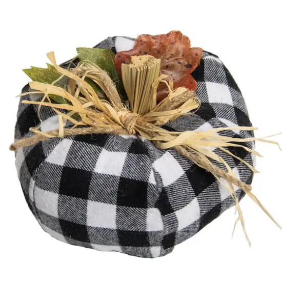 5" White & Black Buffalo Plaid Fall Harvest Pumpkin {4}