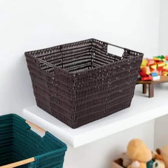 Simplify Large Chocolate Rattan Storage Basket {1}