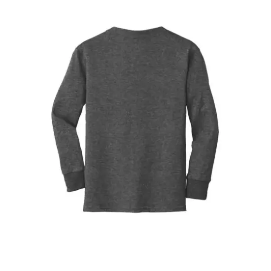 Port & Company&reg; Youth Long Sleeve Core Cotton T-Shirt Dark Heather Grey {4}