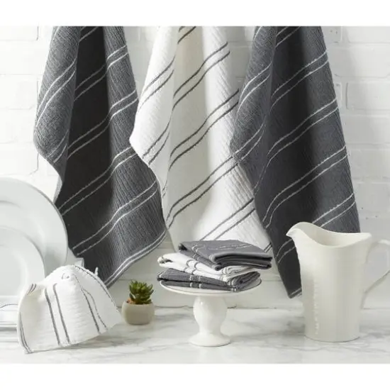 DII&reg; J&M Gray Ribbed Terry Dishtowel & Dishcloth Set {4}