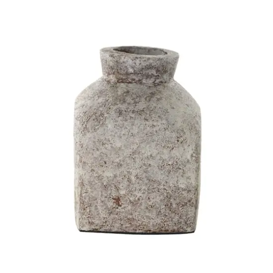 9.75" Brown Ceramic Antique Style Textured Square Vase {4}