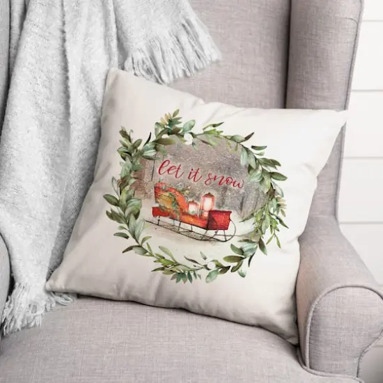 Let It Snow Sled Wreath 18x18 Throw Pillow {1}