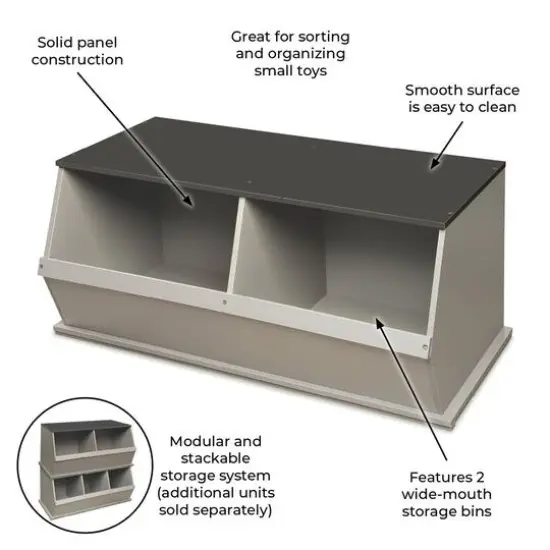 Badger Basket 2 Bin Stackable Storage Cubby Light Gray/Dark Gray {14}