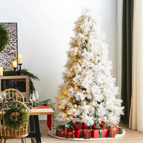 Glitzhome&reg; 7.5ft Pre-Lit Flocked Full Pine Artificial Christmas Tree, Warm White LED Lights {3}