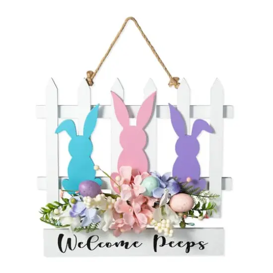 Glitzhome&reg; 14" Easter Wooden Bunny Fence Door Hanger {1}