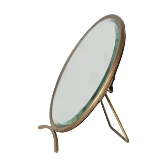 Hello Honey&reg; 5.5" Gold Brass Round Mirror On Stand in Antique Finish {5}