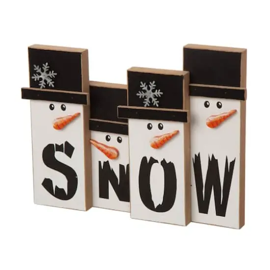 Glitzhome&reg; 12" Wooden Snowman Family Tabletop Accent {1}