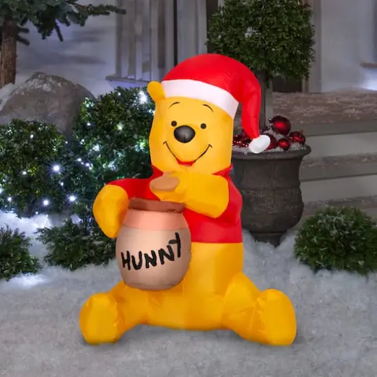 3ft. Airblown&reg; Inflatable Christmas Winnie the Pooh in Santa Hat with Hunny Pot {3}