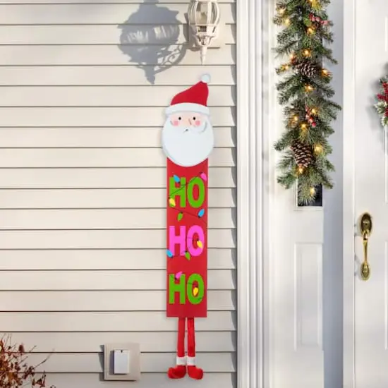 Glitzhome&reg; 4.5ft. Wooden Santa Porch Sign with Fabric Dangling Legs {5}