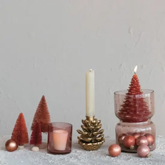 Hello Honey&reg; 3.5" Anique Gold Finish Metal Pinecone Shaped Taper Candle Holder {3}