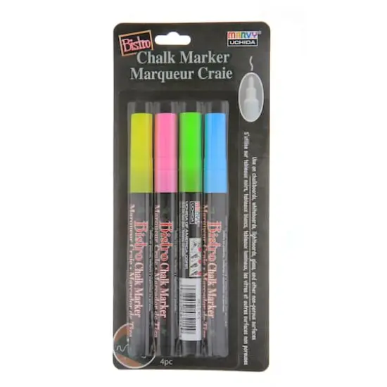 Marvy&reg; Uchida Bistro Fine Tip Fluorescent 4 Color Chalk Marker Set {5}