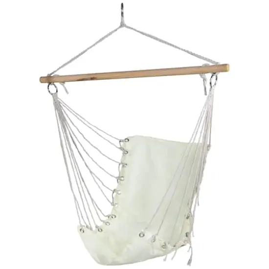 37.25" x 33" Cream Hammock Chair with Wooden Bar {4}