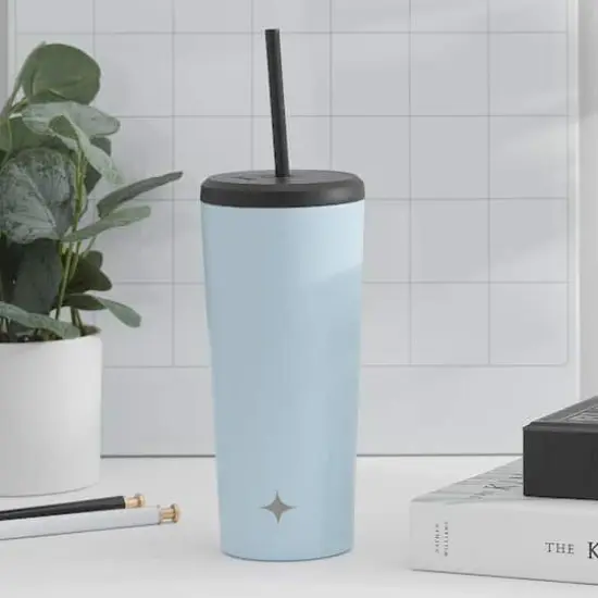 JoyJolt&reg; 20oz. Vacuum Insulated Tumbler with Flip Lid & Straw Blue {4}