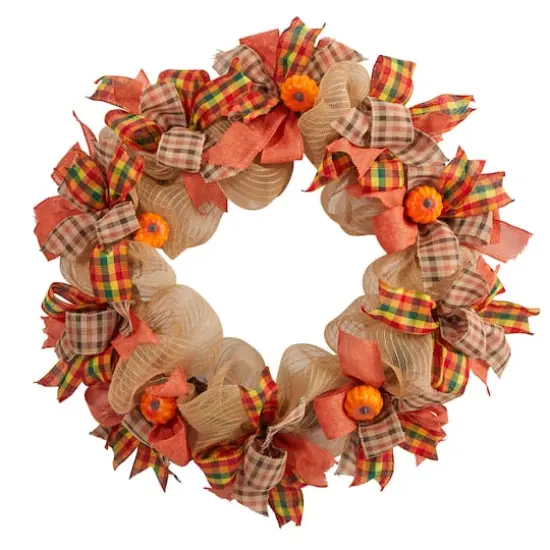 30" Pumpkin & Decorative Bows Fall Wreath {1}