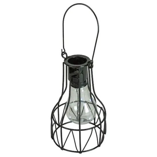 6.5" Black Geometric Edison Outdoor Hanging Solar Lantern with Handle {1}
