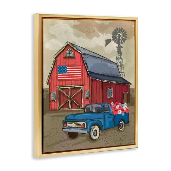 Stupell Industries Vintage Americana Barn Floater Framed Art Gold {4}
