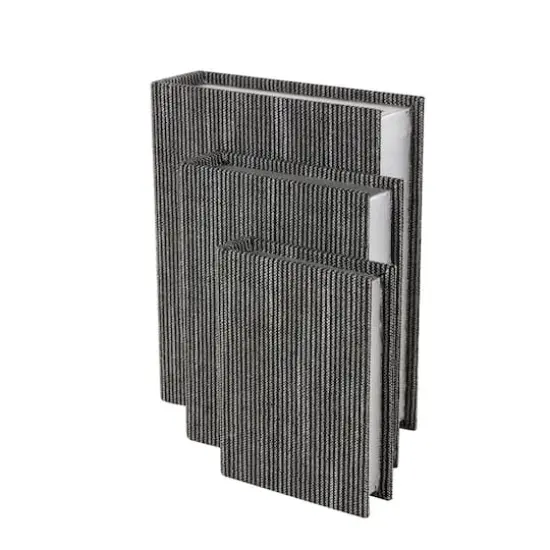 Black Fabric Faux Book Storage Decorative Box with White Sewn Pattern Set {9}