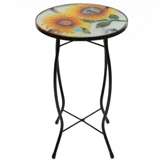 19" Sunflower & Bumblebee Glass Patio Side Table {1}