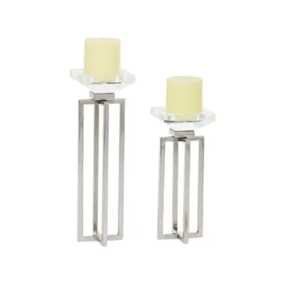 Silver Stainless Steel Glam Candle Holder Set {5}