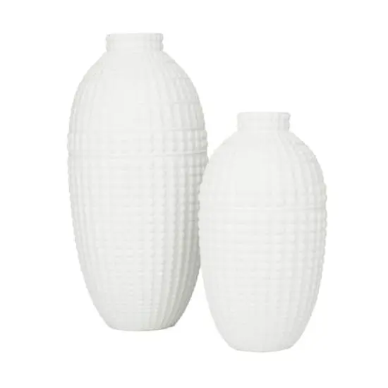 White Stoneware Modern Vase, Set of 2" 16", 12" {3}