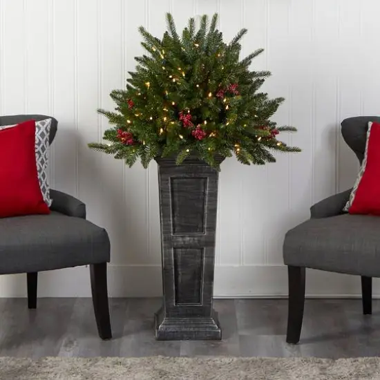 4ft. Pre-Lit Glittered Artificial Christmas Plant on Pedestal, Multicolor LED Lights {9}