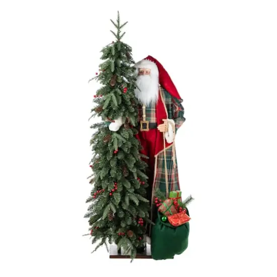 Glitzhome&reg; 4FT Oversized Christmas Woodland Santa with 5FT Lighted Green Artificial Christmas Tree {8}
