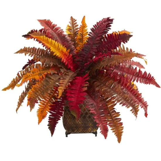 18" Autumn Boston Fern in Metal Planter {1}