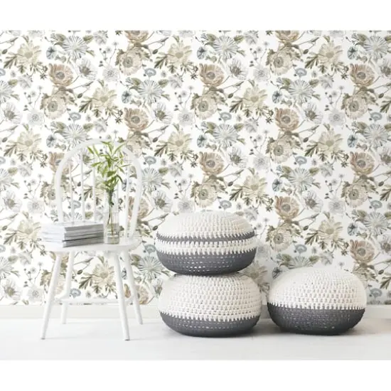 RoomMates White Vintage Poppy Peel & Stick Wallpaper {5}