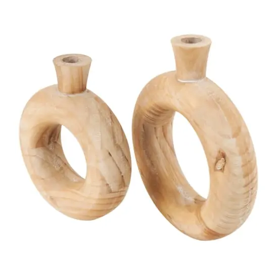 Natural Wood Circular Vase with Cutout Center Set {4}