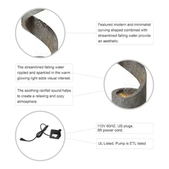 Glitzhome&reg; 3.5ft. Curving Shaped Outdoor LED Fountain Gray {8}