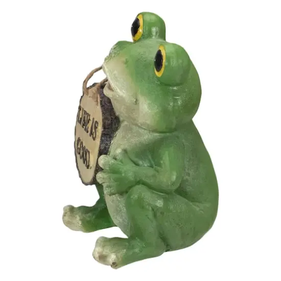 9" Green Life is Good Frog Outdoor Garden Statue {5}