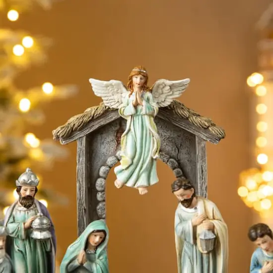 Glitzhome&reg; Deluxe Blue Nativity Figurine Set {5}