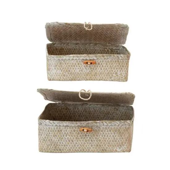 Hello Honey&reg; Whitewashed Hand-Woven Seagrass Boxes with Lids & Toggle Closure Set {5}