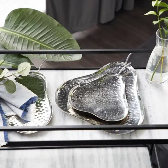 Silver Stainless Steel Contemporary Decorative Tray Set {7}