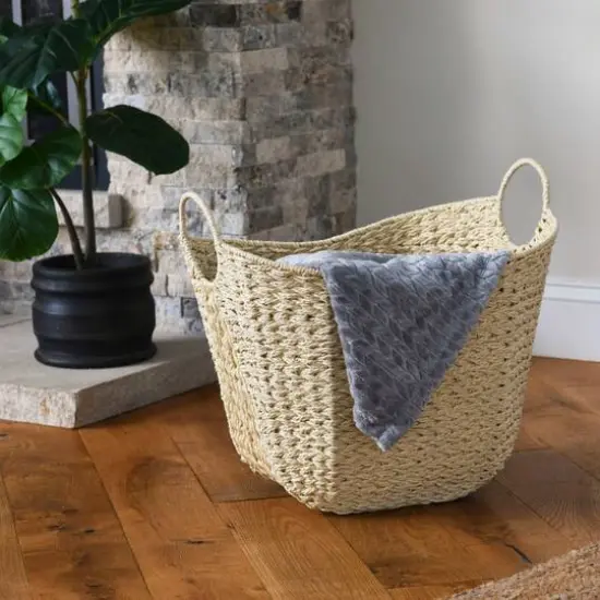 Household Essentials 17.5" Woven Paper Rope Basket with Handles White {3}