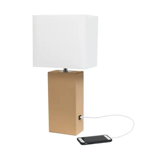 Lalia Home Lexington 21" Leather Table Lamp with USB Charging Port Beige {7}